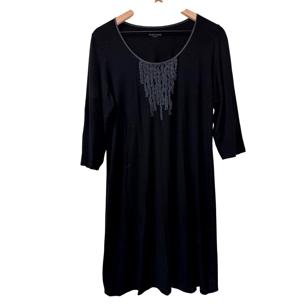 EILEEN FISHER Jersey Knit Dress Women's M Black Stretchy Scoop Neck Holiday Knit